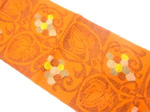 手織り真綿紬　市松に葡萄唐草模様織り出し　名古屋帯